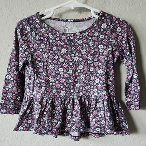 GAP Girls Pink White Floral Peplum Long Sleeve Top